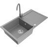 Mexen Leo granite kitchen sink 1-bowl with drainer and Telma kitchen tap, grey - 6501-71-670200-71