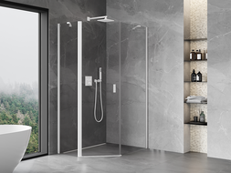 Mexen Mist asymmetrische vijfhoekige douchecabine met draaideur 80 x 100 cm, transparant, wit - 8A8-080-100-20-00