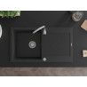 Mexen Leo granite sink 1-bowl with drainer and kitchen faucet Telma, black/silver metallic - 6501-73-670200-00