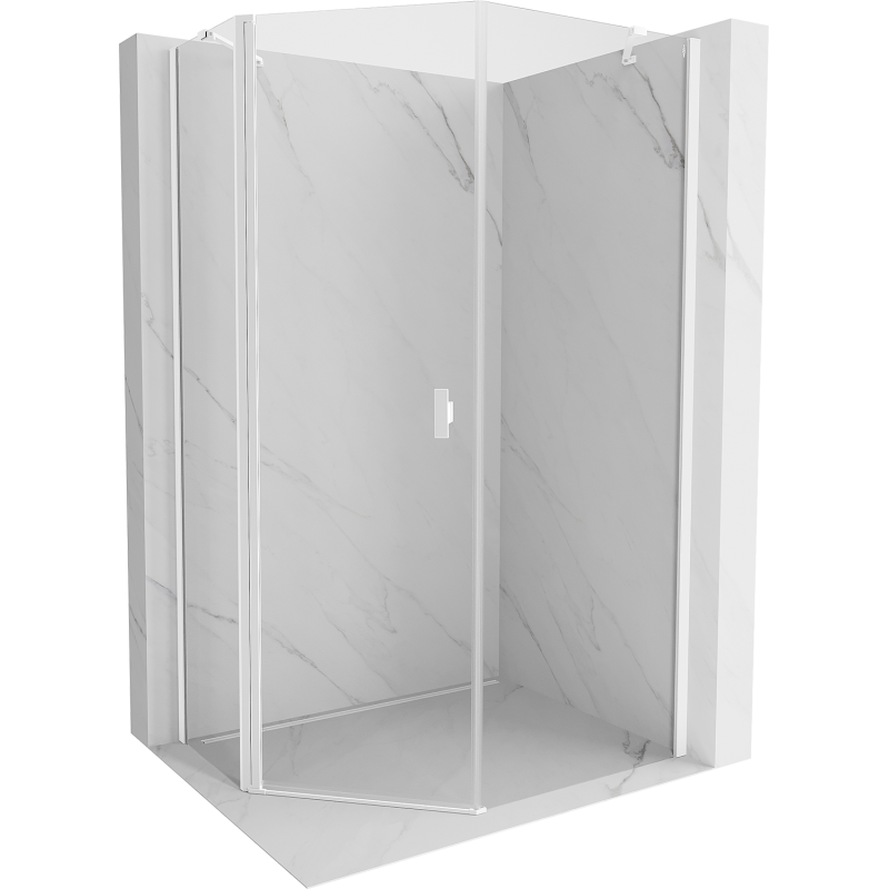 Mexen Mist cabina doccia pentagonale asimmetrica a battente 80 x 100 cm, trasparente, bianca - 8A8-080-100-20-00
