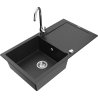 Mexen Leo granite sink 1-bowl with drainer and kitchen faucet Telma, black/silver metallic - 6501-73-670200-00