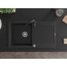 Mexen Leo granite kitchen sink 1-bowl with drainer and kitchen faucet Telma, black/silver metallic - 6501-73-670200-70
