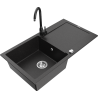Mexen Leo granite kitchen sink 1-bowl with drainer and kitchen faucet Telma, black/silver metallic - 6501-73-670200-70