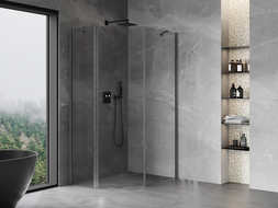 Mexen Mist cabine de douche pentagonale asymétrique pivotante 80 x 90 cm transparent, gris canon brossé - 8A8-080-090-66-00