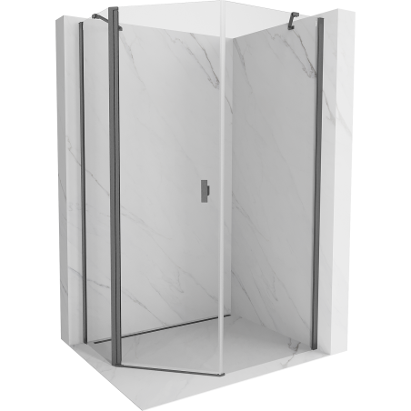 Mexen Mist cabina doccia pentagonale asimmetrica a battente 80 x 90 cm trasparente, grigio canna di fucile spazzolato