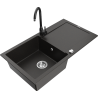 Mexen Leo Granite Sink 1-Bowl with Drainer and Telma Kitchen Faucet, Black/Gold Metallic - 6501-75-670200-70