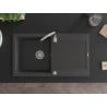 Mexen Leo fregadero de granito de 1 seno con escurridor y grifo de cocina Telma, negro moteado - 6501-76-670200-00