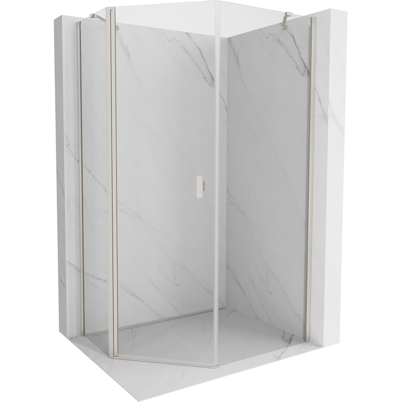 Mexen Mist cabina de ducha pentagonal asimétrica abatible 80 x 90 cm, transparente, níquel cepillado - 8A8-080-090-97-00