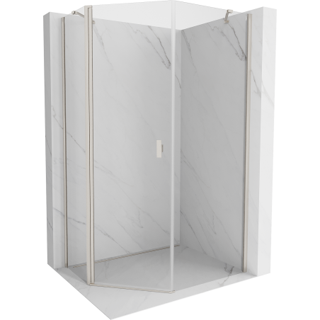 Mexen Mist asymmetrisk vikbar femkantig duschkabin 80 x 90 cm, transparent, borstat nickel - 8A8-080-090-97-00