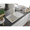 Mexen Bruno Granitspüle 1-Becken mit Abtropffläche und Küchenarmatur Duero, weiß - 6513-20-671600-50