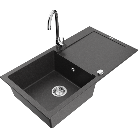 Mexen Leo fregadero de granito de 1 seno con escurridor y grifo de cocina Telma, negro moteado - 6501-76-670200-00