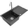 Mexen Leo granite sink 1-bowl with drainer and kitchen faucet Telma, speckled black - 6501-76-670200-00