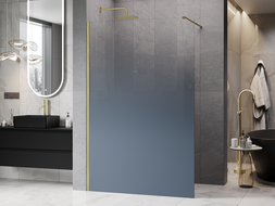 Mexen Kioto ścianka prysznicowa Walk-in 140 x 200 cm, ombre niebieska 8 mm, złota szczotkowana - 800-140-101-55-46