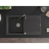 Mexen Leo 1-Bowl Granite Sink with Drainer and Telma Kitchen Faucet, Speckled Black - 6501-76-670200-76