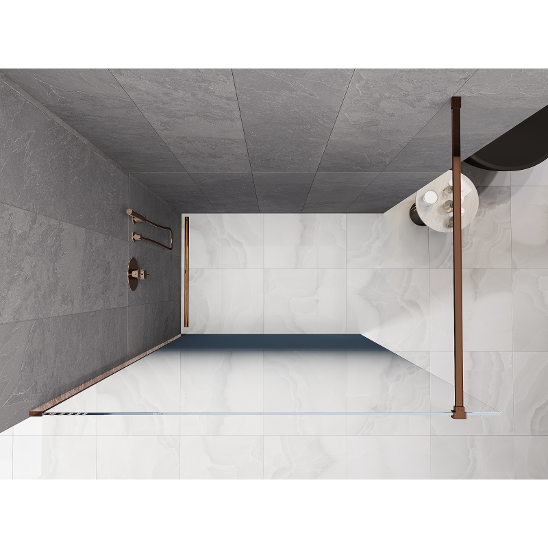 Mexen Kioto ścianka prysznicowa Walk-in 150 x 200 cm, ombre niebieska 8 mm, różowe złoto - 800-150-101-60-46
