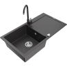 Mexen Leo 1-Bowl Granite Sink with Drainer and Telma Kitchen Faucet, Speckled Black - 6501-76-670200-76
