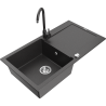 Mexen Leo fregadero de granito de 1 seno con escurridor y grifo de cocina Telma, negro moteado - 6501-76-670200-76