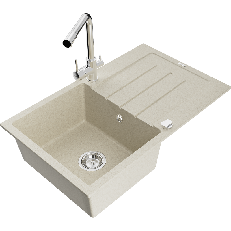 Mexen Bruno granitdiskbänk 1-kammare med avrinningsyta och köksblandare Duero, beige - 6513-69-671600-00
