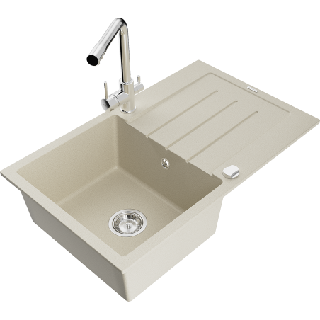 Mexen Bruno lavello in granito a una vasca con scolapiatti e rubinetto da cucina Duero, beige - 6513-69-671600-00