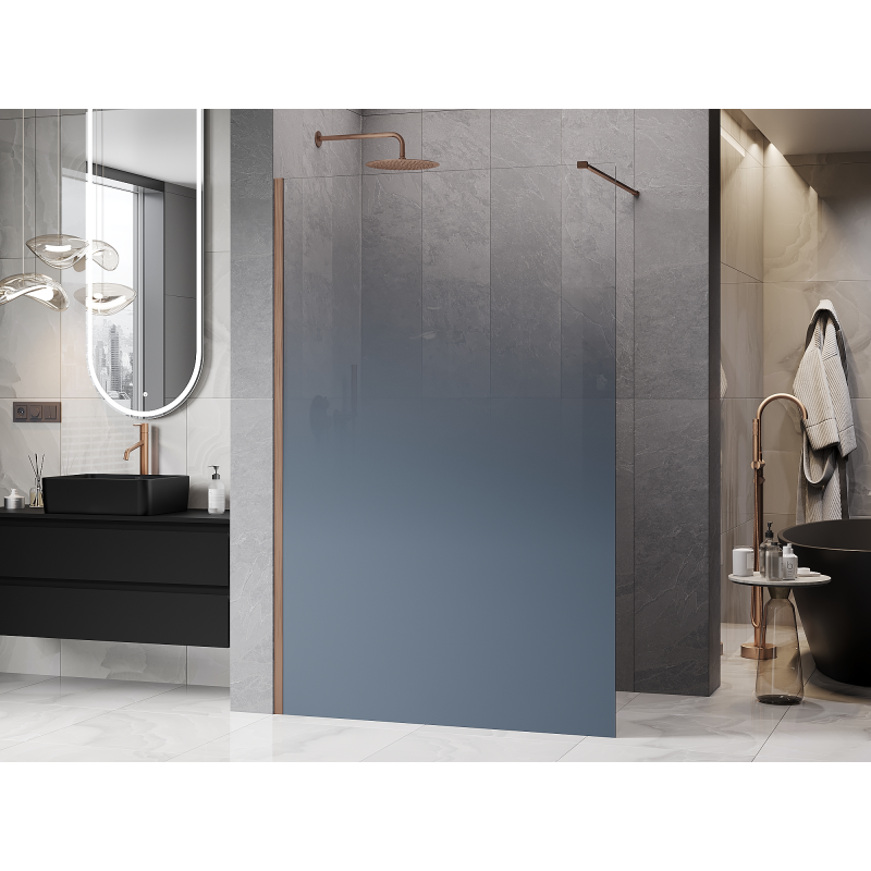 Mexen Kioto ścianka prysznicowa Walk-in 70 x 200 cm, ombre niebieska 8 mm, miedź szczotkowana - 800-070-101-65-46