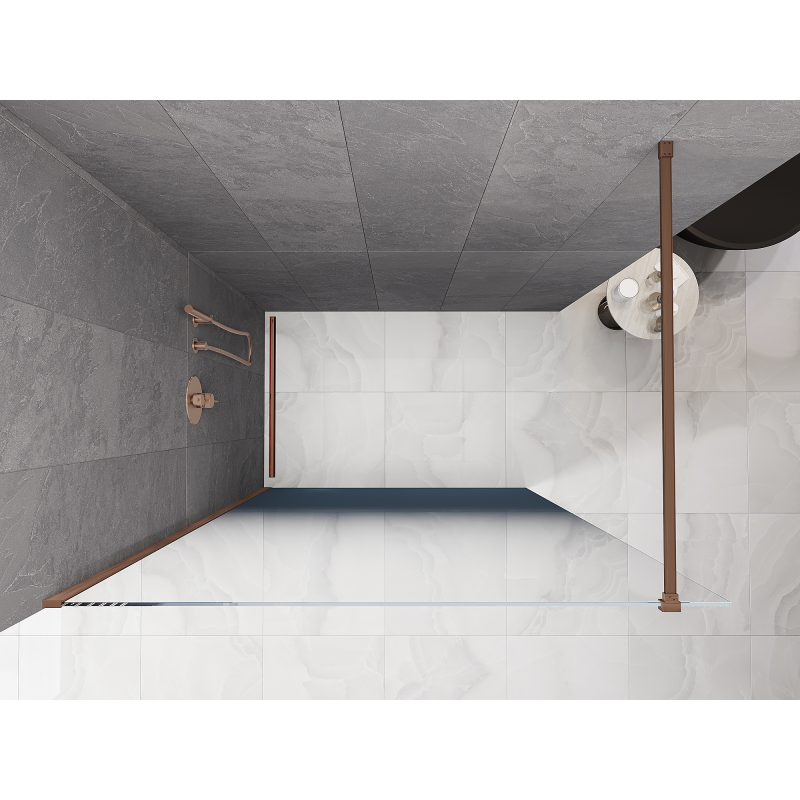 Mexen Kioto ścianka prysznicowa Walk-in 90 x 200 cm, ombre niebieska 8 mm, miedź szczotkowana - 800-090-101-65-46