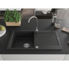Mexen Leo granite kitchen sink 1-bowl with drainer and Telma kitchen faucet, black - 6501-77-670200-00