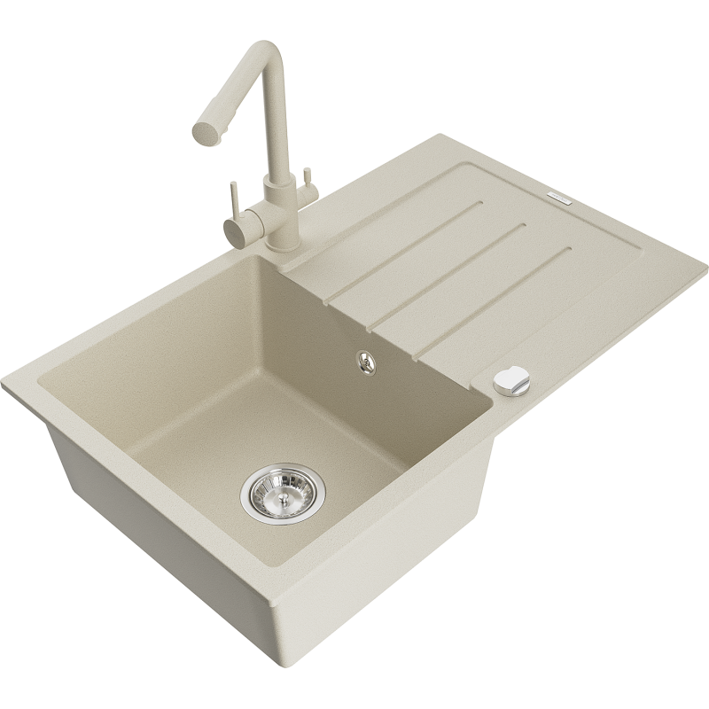 Mexen Bruno 1-facklig diskho i granit med avrinningsyta och köksblandare Duero, beige - 6513-69-671600-69