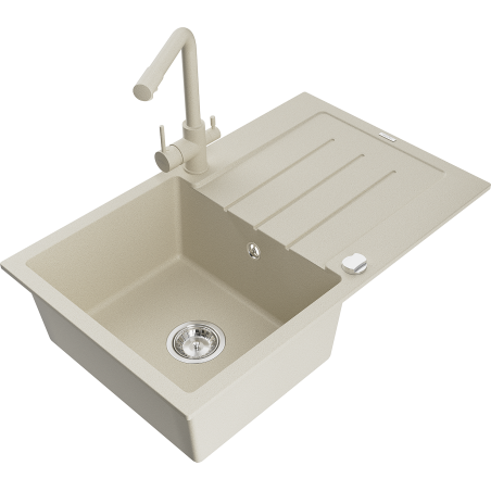 Mexen Bruno Lavello in granito a 1 vasca con scolapiatti e rubinetto da cucina Duero, beige - 6513-69-671600-69