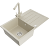 Mexen Bruno 1-bowl granite sink with drainer and Duero kitchen faucet, beige - 6513-69-671600-69