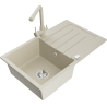 Mexen Bruno granitische gootsteen met 1 bak, afdruiprek en keukenkraan Duero, beige - 6513-69-671600-69