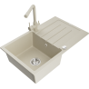 Mexen Bruno Lavello in granito a 1 vasca con scolapiatti e rubinetto da cucina Duero, beige - 6513-69-671600-69