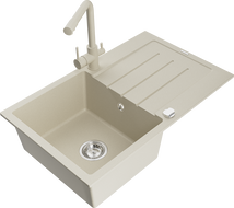 Mexen Bruno fregadero de granito de 1 seno con escurridor y grifo de cocina Duero, beige - 6513-69-671600-69