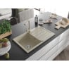 Mexen Bruno Lavello in granito a 1 vasca con scolapiatti e rubinetto da cucina Duero, beige - 6513-69-671600-69