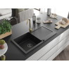 Mexen Leo fregadero de granito de 1 seno con escurridor y grifo de cocina Telma, negro - 6501-77-670200-50