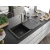 Mexen Leo granite kitchen sink single bowl with drainer and kitchen faucet Telma, black - 6501-77-670200-50