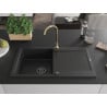 Mexen Leo granite kitchen sink single bowl with drainer and kitchen faucet Telma, black - 6501-77-670200-50