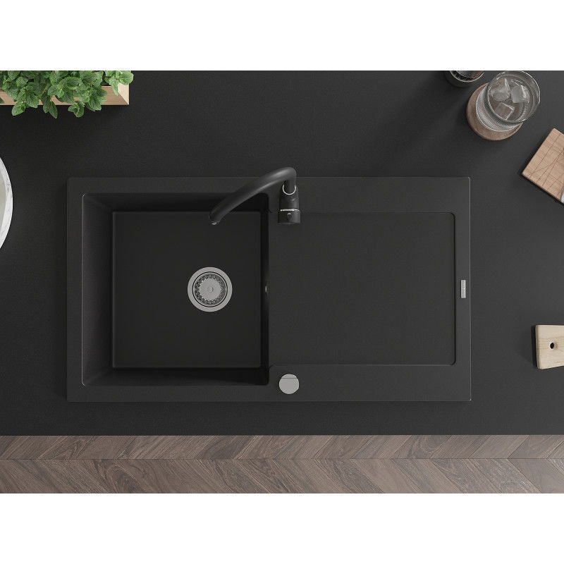 Mexen Leo νεροχύτης γρανίτης 1-διαμερίσματος με αποστράγγιση και μπαταρία