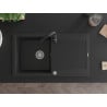 Mexen Leo granite kitchen sink 1-bowl with drainer and kitchen faucet Telma, black - 6501-77-670200-70