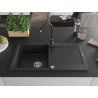 Mexen Leo granite kitchen sink 1-bowl with drainer and kitchen faucet Telma, black - 6501-77-670200-70
