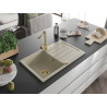 Mexen Bruno évier en granit 1 cuve avec égouttoir et robinet de cuisine Duero, beige - 6513-69-671600-50