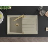 Mexen Bruno fregadero de granito de 1 seno con escurridor y grifo de cocina Duero, beige - 6513-69-671600-50