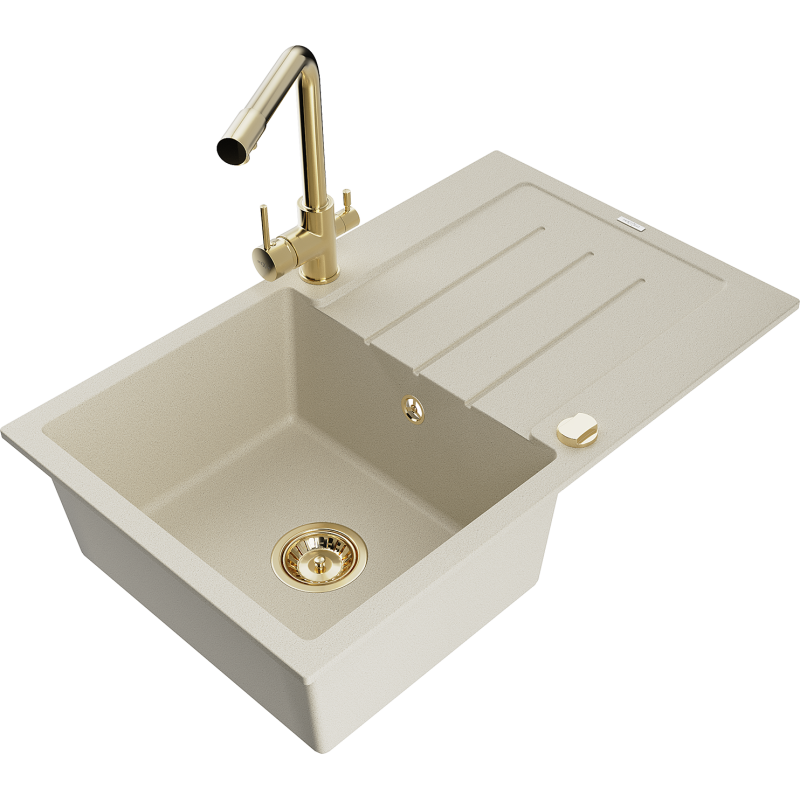 Mexen Bruno granitdiskho 1-kammare med avlopp och köksblandare Duero, beige - 6513-69-671600-50