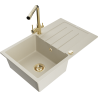 Mexen Bruno évier en granit 1 bac avec égouttoir et robinet de cuisine Duero, beige - 6513-69-671600-50