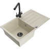 Mexen Bruno granieten spoelbak 1-komorige met afdruiprek en keukenkraan Duero, beige - 6513-69-671600-70