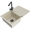 Mexen Bruno granite kitchen sink 1-bowl with drainer and kitchen faucet Duero, beige - 6513-69-671600-70