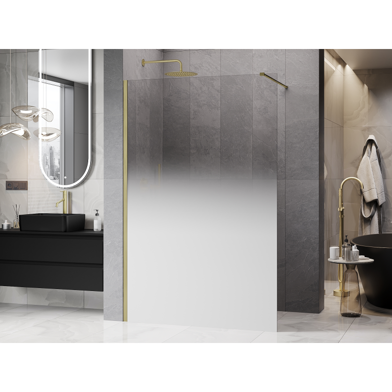 Mexen Kioto mampara de ducha Walk-in 130 x 200 cm, ombre blanca 8 mm, dorada cepillada - 800-130-101-55-86