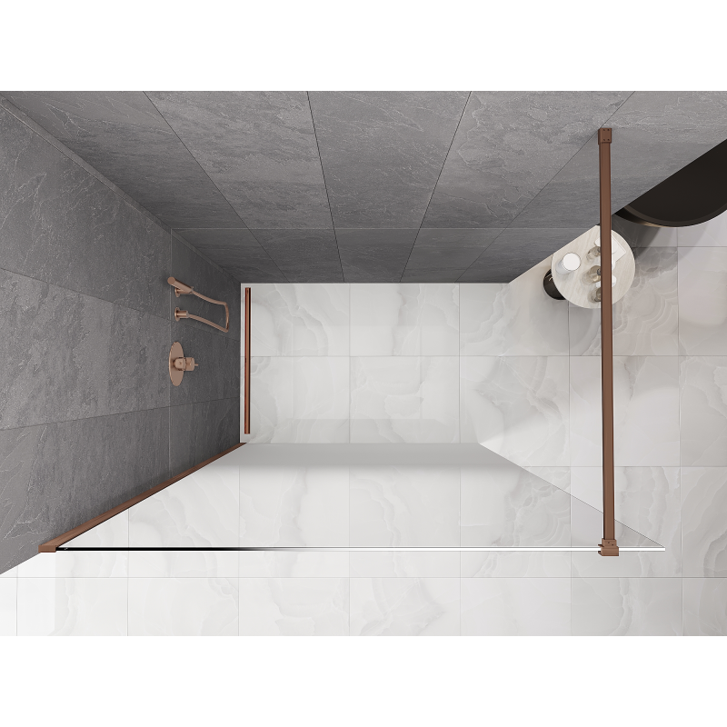 Mexen Kioto Πάνελ ντους Walk-in 120 x 200 cm, λευκό ombre 8 mm, βουρτσισμένος χαλκός
