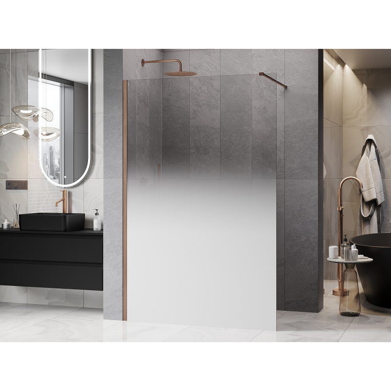 Mexen Kioto Walk-in-suihkuseinä 70 x 200 cm, valkoinen ombre 8 mm, harjattu kupari - 800-070-101-65-86