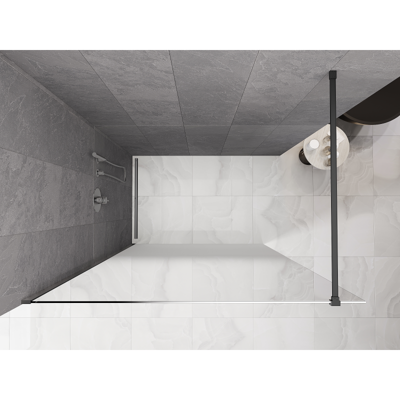 Mexen Kioto Duschwand Walk-in 100 x 200 cm, Ombre weiß 8 mm, Gun Metal - 800-100-101-95-86