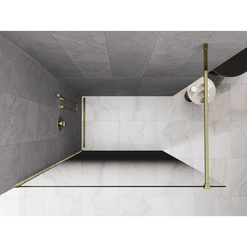 Mexen Kioto Pannello doccia Walk-in 150 x 200 cm, ombre nero 8 mm, oro - 800-150-101-50-76